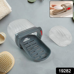 Soap holder with detachable drain tray and clear lid