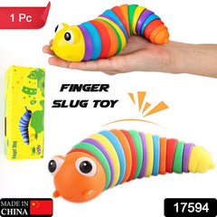 Close-up of articulated rainbow plastic slug fidget toy
