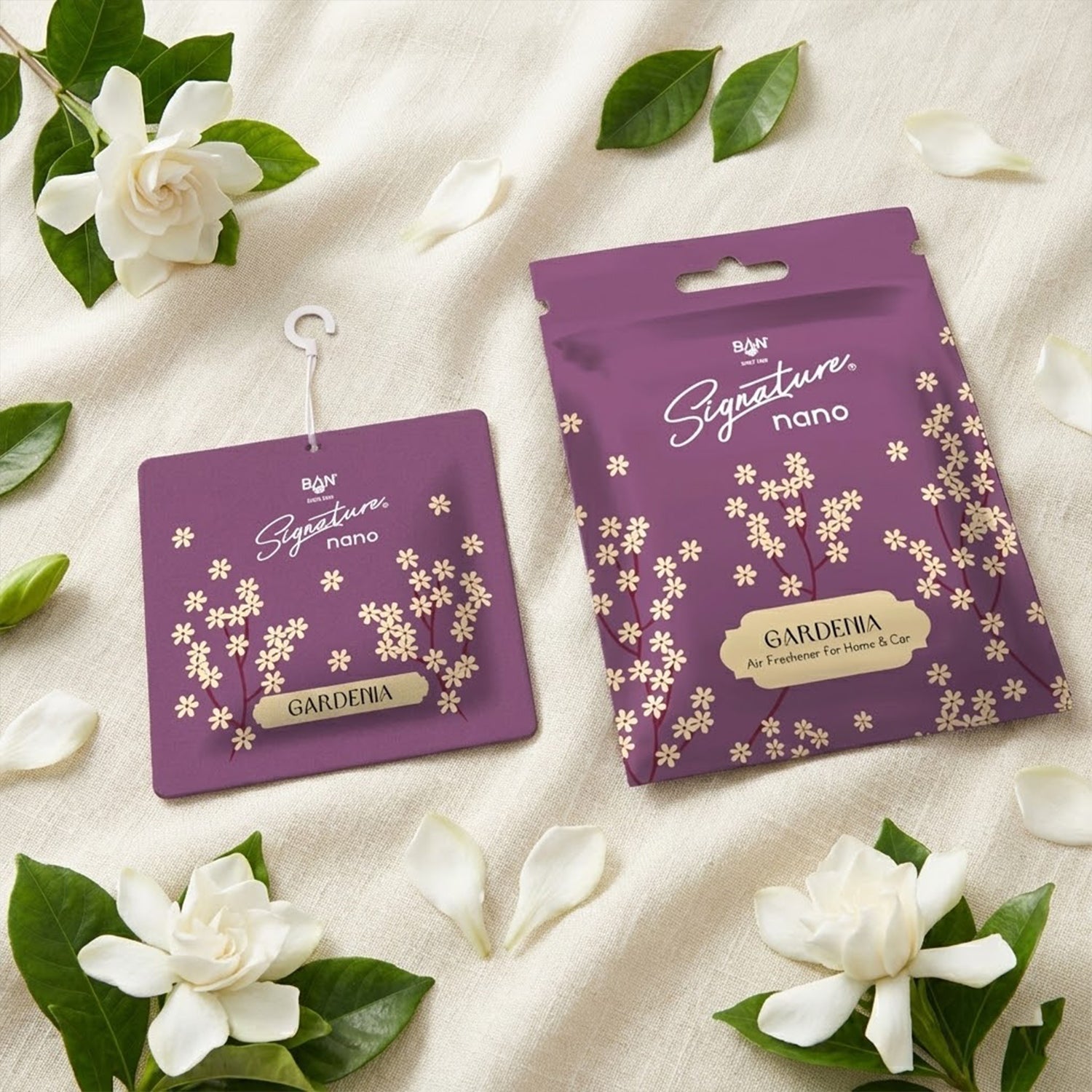 Gardenia Hanging Air Freshener Sachet with floral design