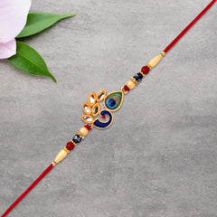 Artistic Mor Pankh Rakhi with Colorful Enamel and Traditional Thread