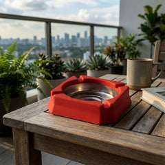 Durable ashtray with cigarette rest grooves