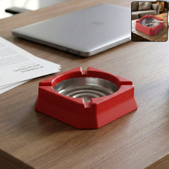 Heat-resistant ashtray with shiny stainless steel inner bowl
