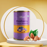Box of blueberry almond chocolate with crunchy nuts coated in smooth blueberry chocolate