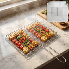 Stainless Steel BBQ Foldable Grill Wire Mesh Jali with Handle (1 Pc)