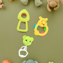 Eight piece rattle toy set displayed on white background