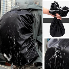 Elastic straps securing the rain cover on backpack