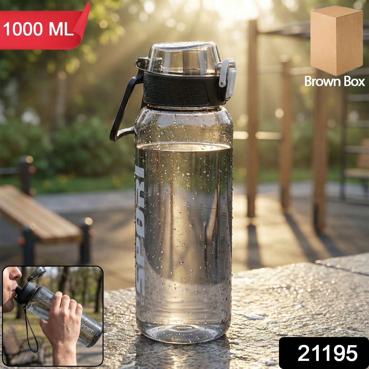 Leakproof flip lock lid water bottle in black