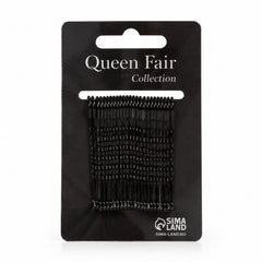 A black card displays numerous black metal bobby pins with wavy grips on a white background.