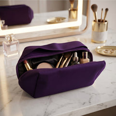Interior of spacious travel makeup organizer bag