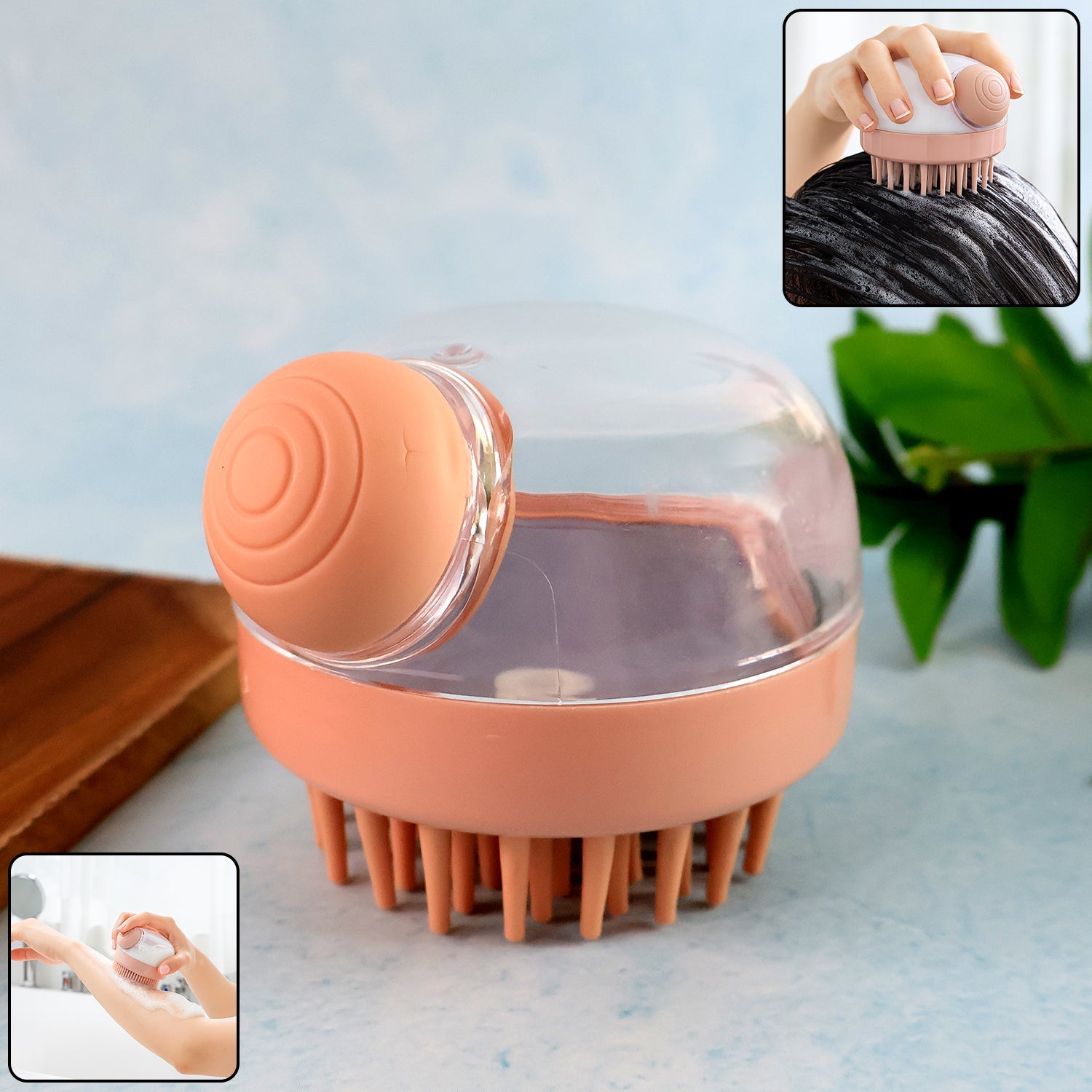 Silicone head scalp massager shampoo brush with soft bristles on white background