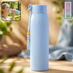 blue textured glass water bottle