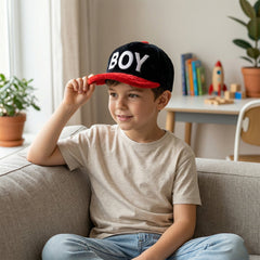 Boys winter printed cap front view