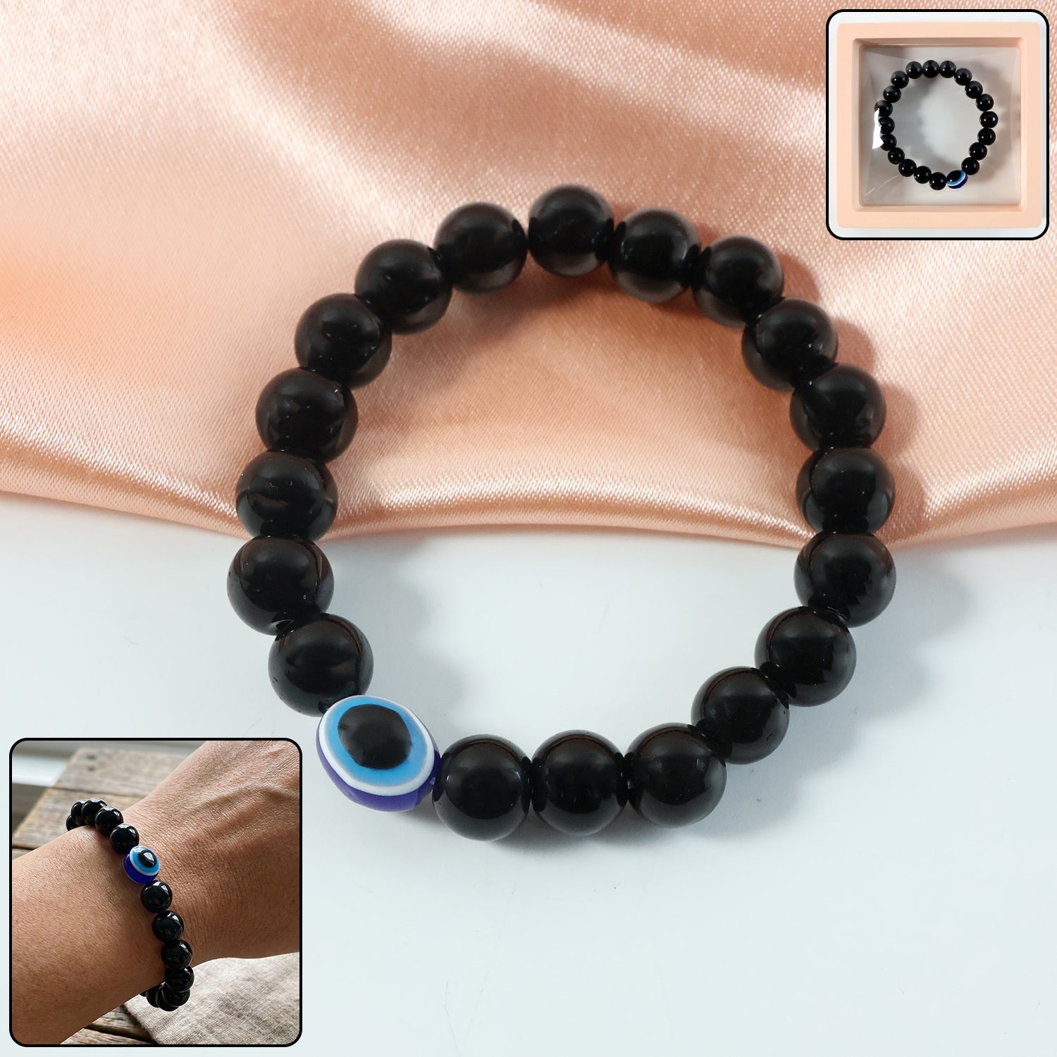 Elegant dual-tone crystal beaded stretch bracelet main view