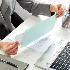 Polynet Premium Card Envelope layout on desk