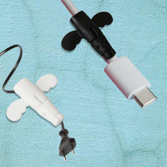 Angel silicone cable protector against a decorative butterfly wing background