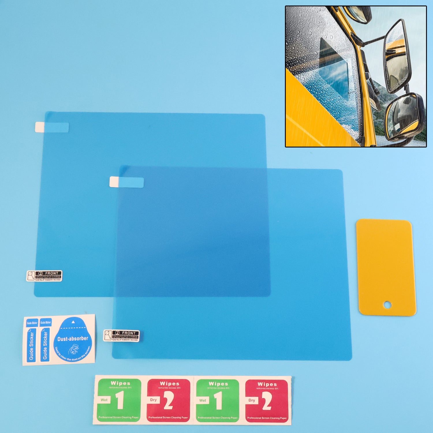 Anti-fog mirror protection film set applied on car side mirror