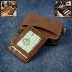 Premium zip closure accordion-style card holder wallet front view