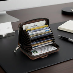 Accordion interior of zip card holder wallet showing card slots