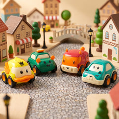 Funwoods Animal Cartoon Pull-Back Toy Car Set Cute Animal Design Friction Pull Back Mini Cars for Kids Playtime Gift Pack 4 Pc