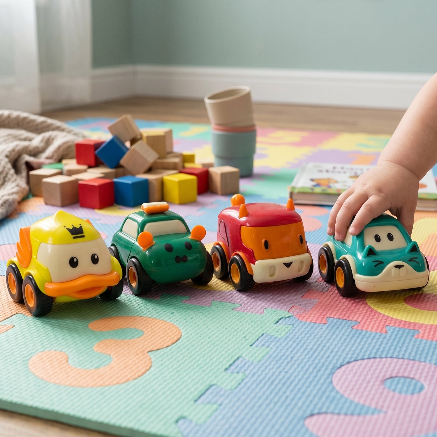 Funwoods animal cartoon pull-back toy car set front view