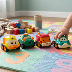 Funwoods animal cartoon pull-back toy car set front view