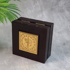 Golden Charan Paduka in Wooden Box – Spiritual Gift & Pooja Accessory