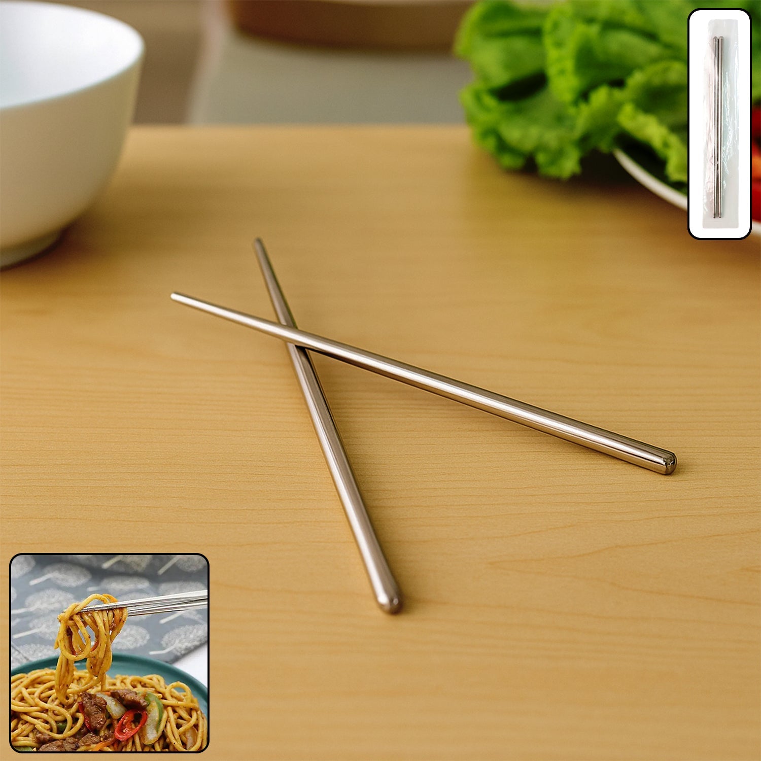 Premium stainless steel reusable chopsticks set of 2