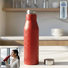 Red stainless steel water bottle with screw cap