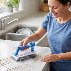 Kitchen scrubber brush with built in sponge and liquid dispenser