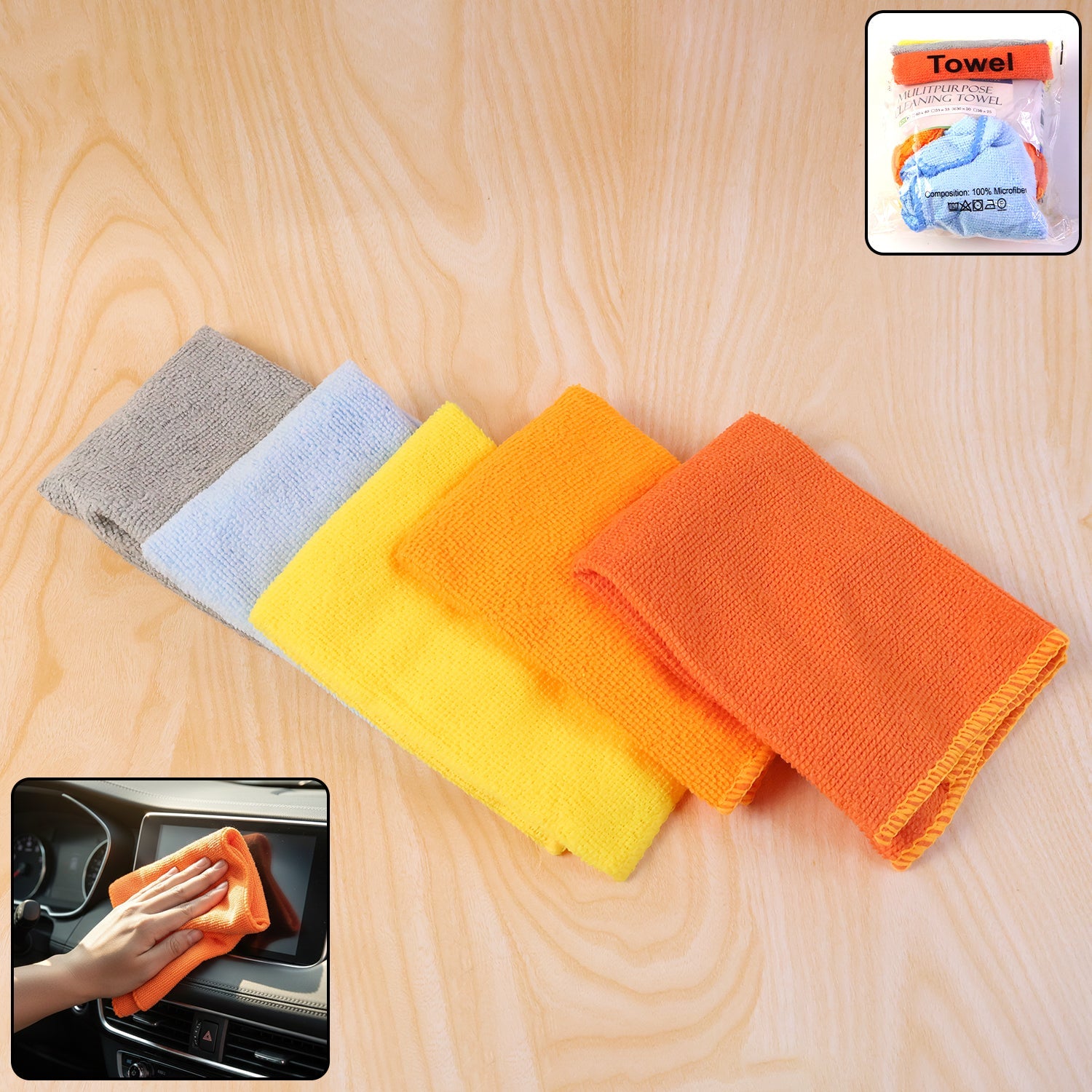 Multipurpose microfiber cleaning cloth set in assorted colors