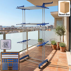 3-layer foldable clothes drying stand with wheels