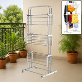3 Layer Foldable Stainless Steel Clothes Drying Stand with Wheels