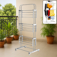 3 Layer Foldable Stainless Steel Clothes Drying Stand with Wheels