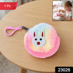 Cute Bunny Design Rainbow Fur Mini Coin Purse Keychain (1 Pc)