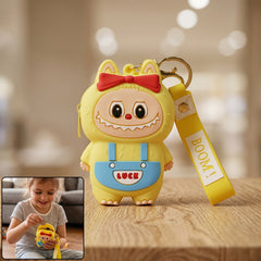 Yellow cartoon monster silicone coin purse with keychain strap