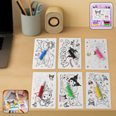 Kids Coloring Book Set with 6 sheets and 6 bright markers