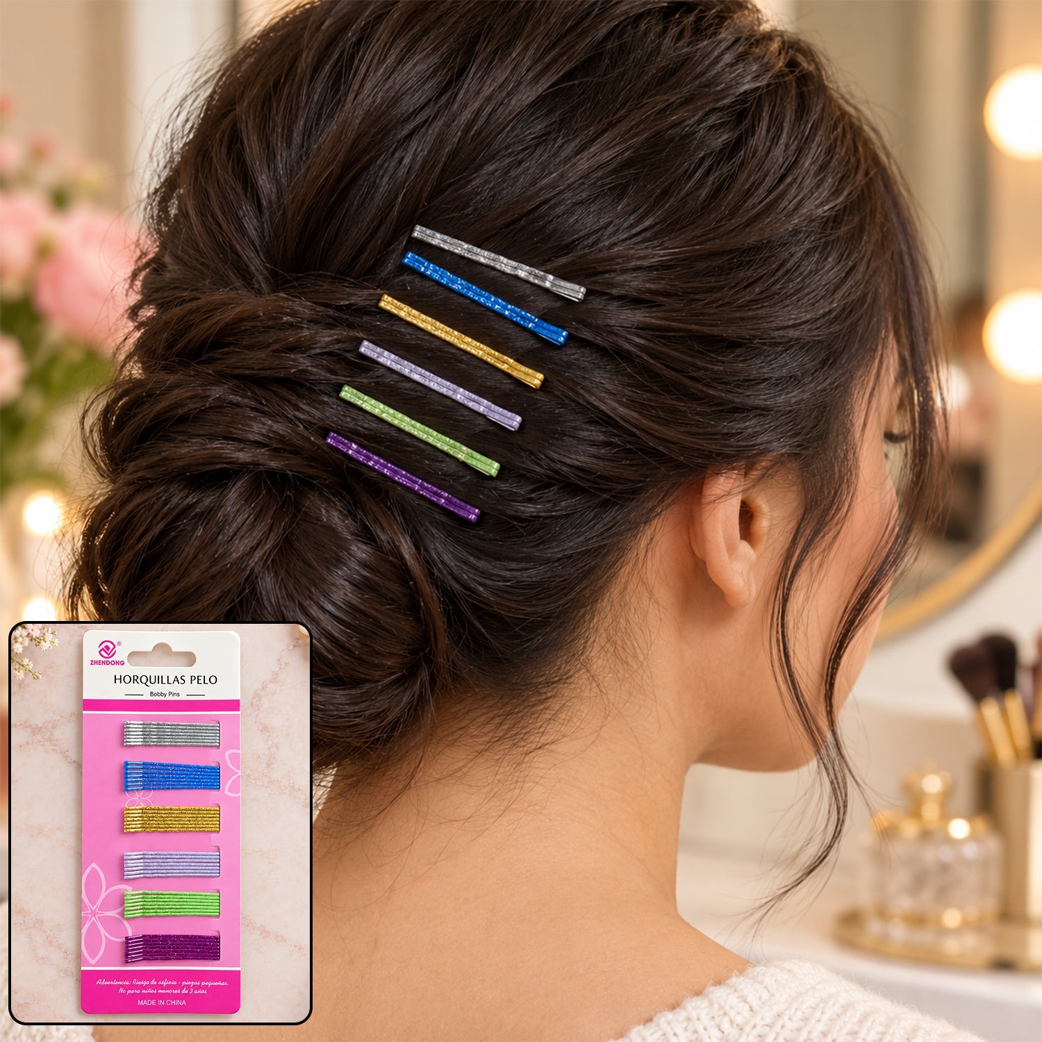Multicolor glitter bobby pins hair styling