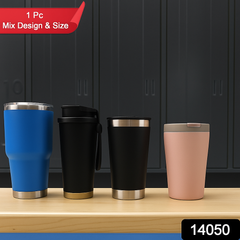 Premium Assorted Metal and Plastic Travel Mug Tumbler Cup (1 Pc / Mixed Design)