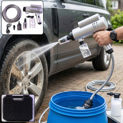 Cordless high-pressure car washer gun kit with hose and foam bottle for versatile cleaning