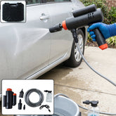 Portable high pressure cordless car washer gun kit with hose and foam for outdoor cleaning.