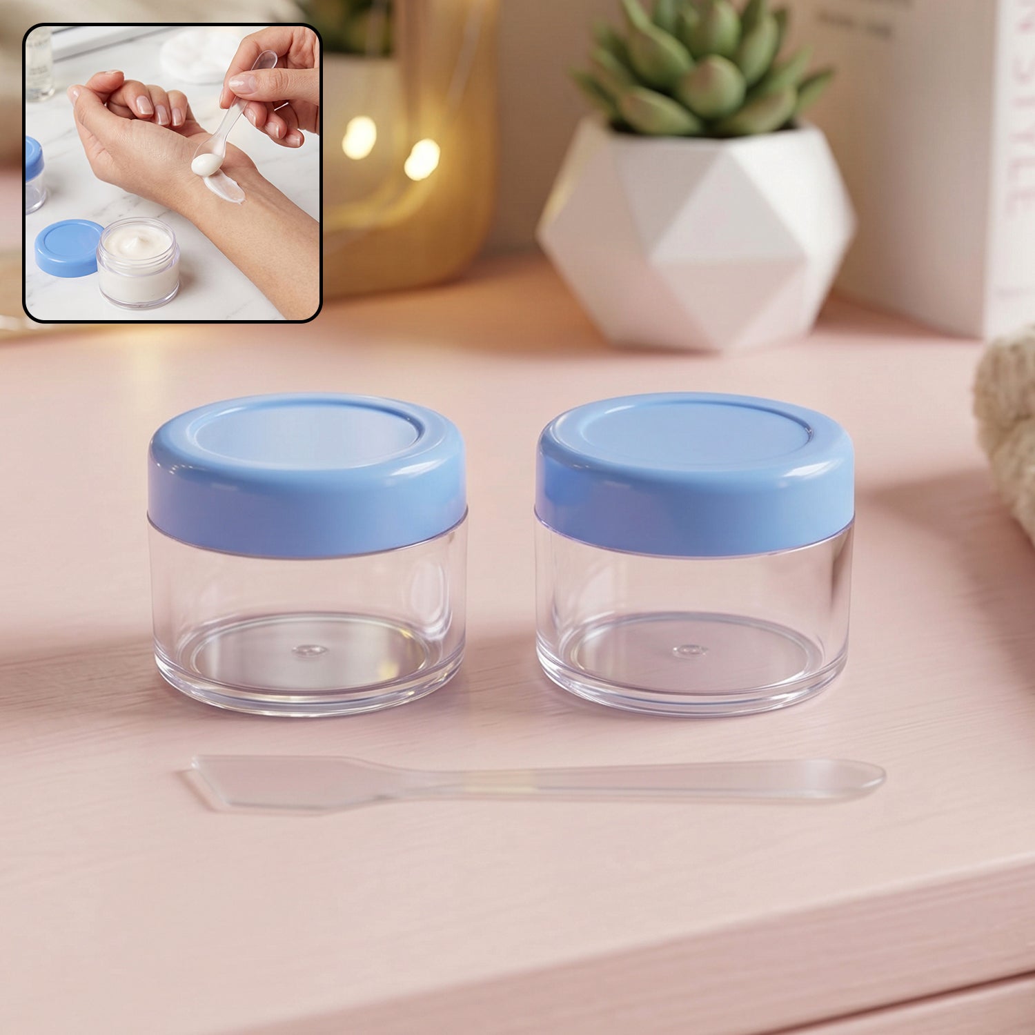 Empty cosmetic cream jar set spatula