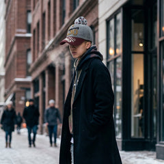 Side view of woolen baseball winter cap
