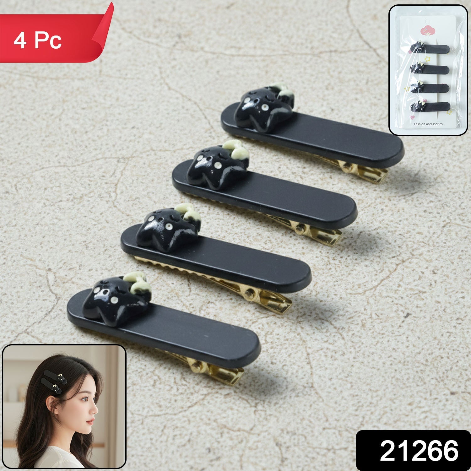 Set of 4 Cute Cat Matte Finish Hair Clips
