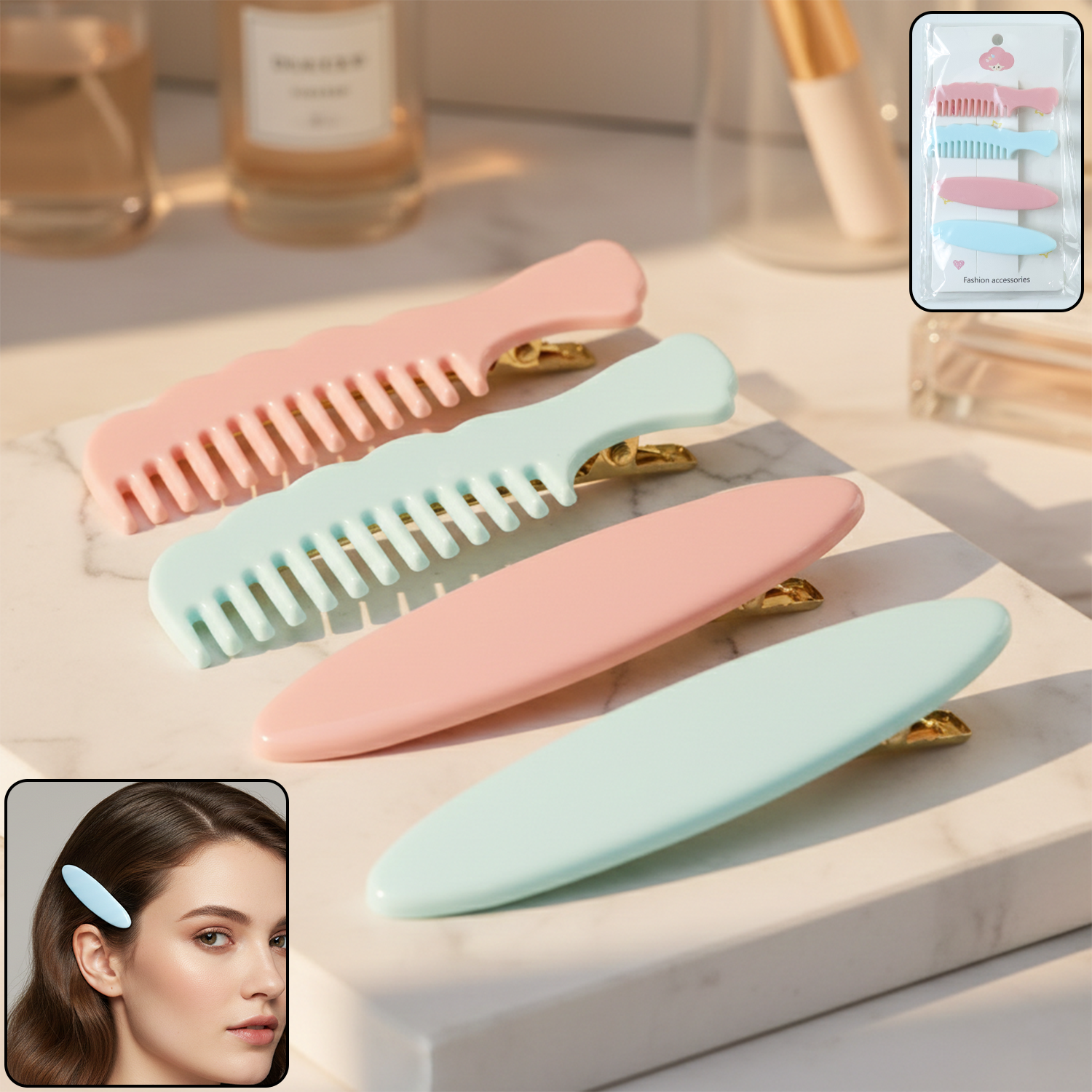 Pastel comb-style hair clip set of 4
