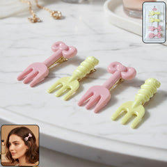 Mini fork-shaped pastel hair clips set