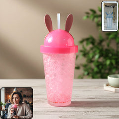 Cute Bunny Ear Sipper Bottle with Straw Lid