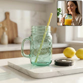 Clear Mason Jar Drinking Cup with Handle and Straw