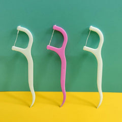 Set of disposable oral care interdental flossers in assorted colors