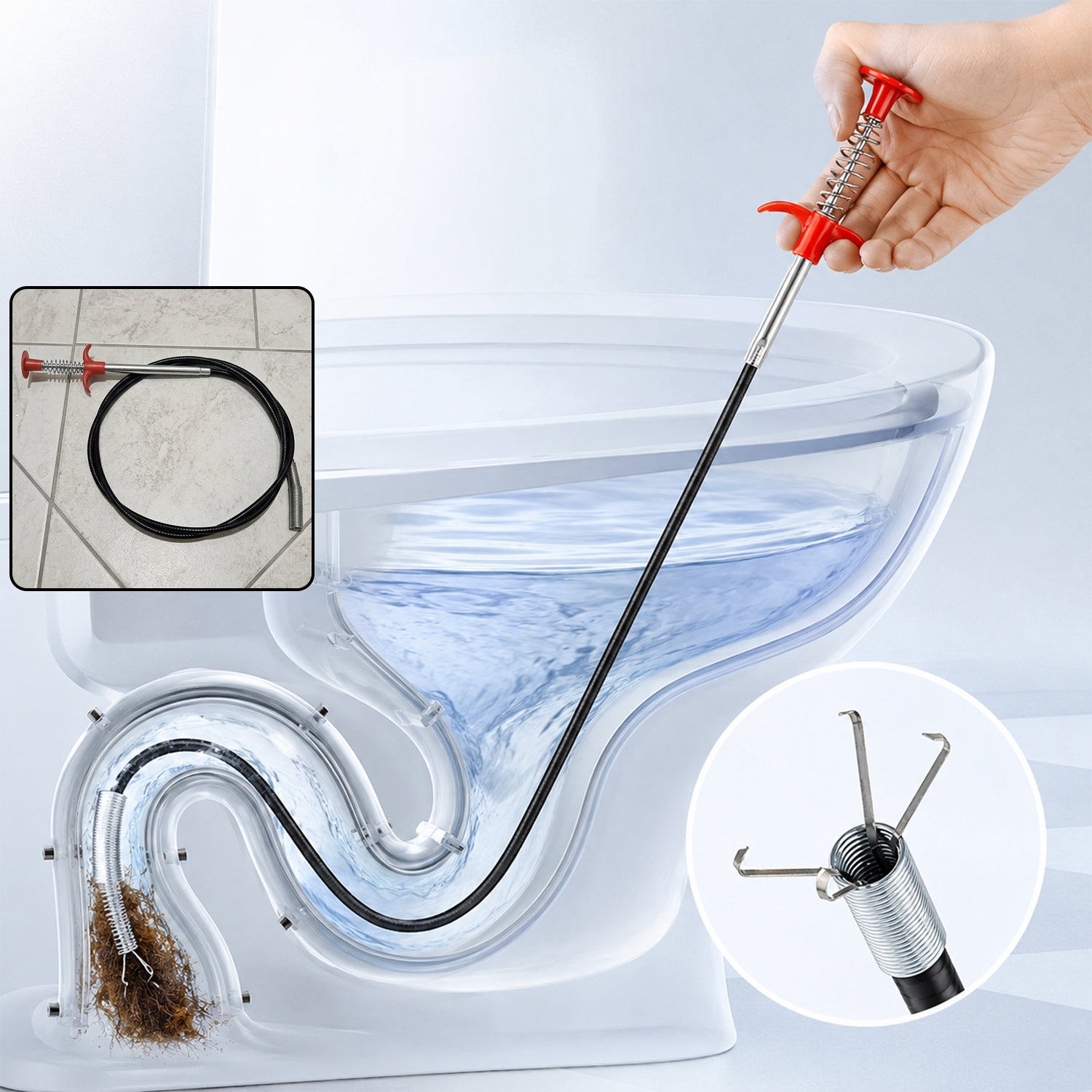Premium spring drain dredging tool 63 inch sink cleaner claw grabber