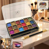 Premium 18-color shimmer eyeshadow palette closed in compact case
